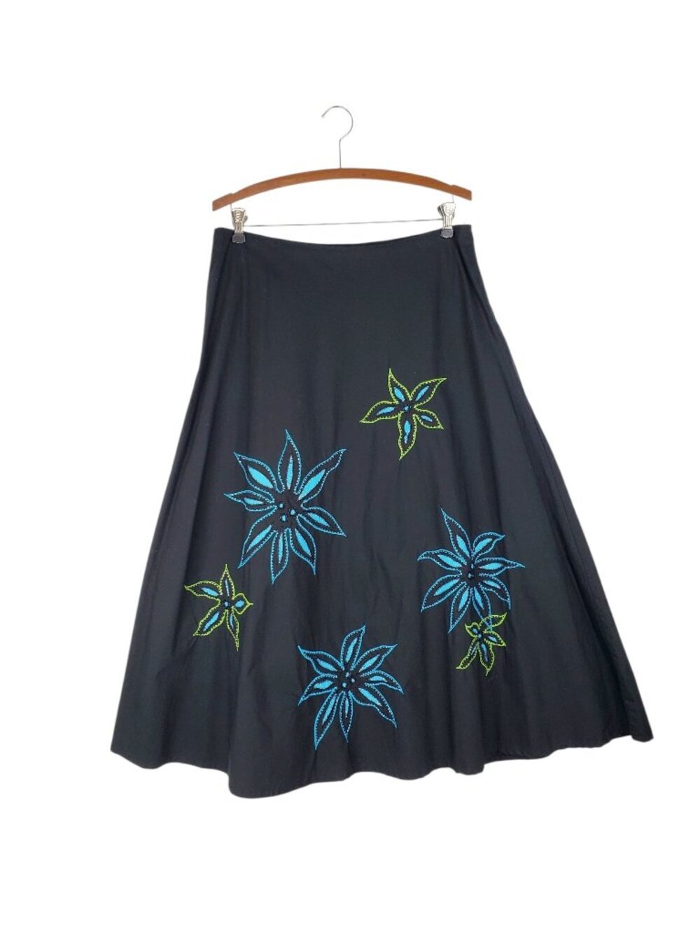 Basil & Maude A-Line Midi Skirt Embroidered Beaded Floral Cotton Womens XL